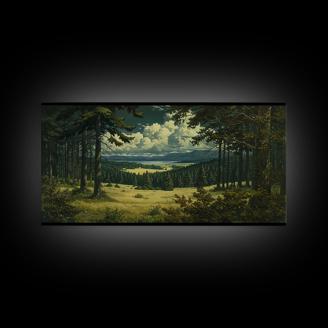Moody Forest Clearing Canvas Print, General Fine Art, Mid Century Modern, Living Room Decor, Fine Art, Bedroom Decor, GEN-2x1-76