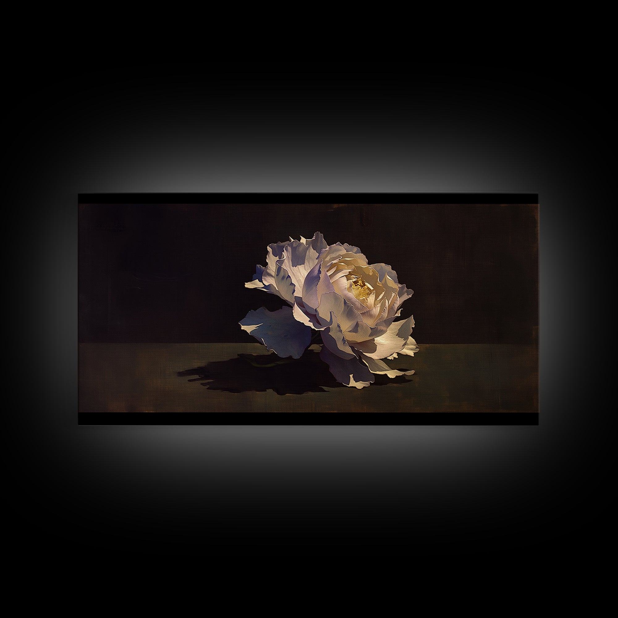 Single Sculptural Flower on a Dark Ground Canvas Print, General Fine Art, Canvas, Living Room Decor, Watercolor Art, GEN-2x1-77