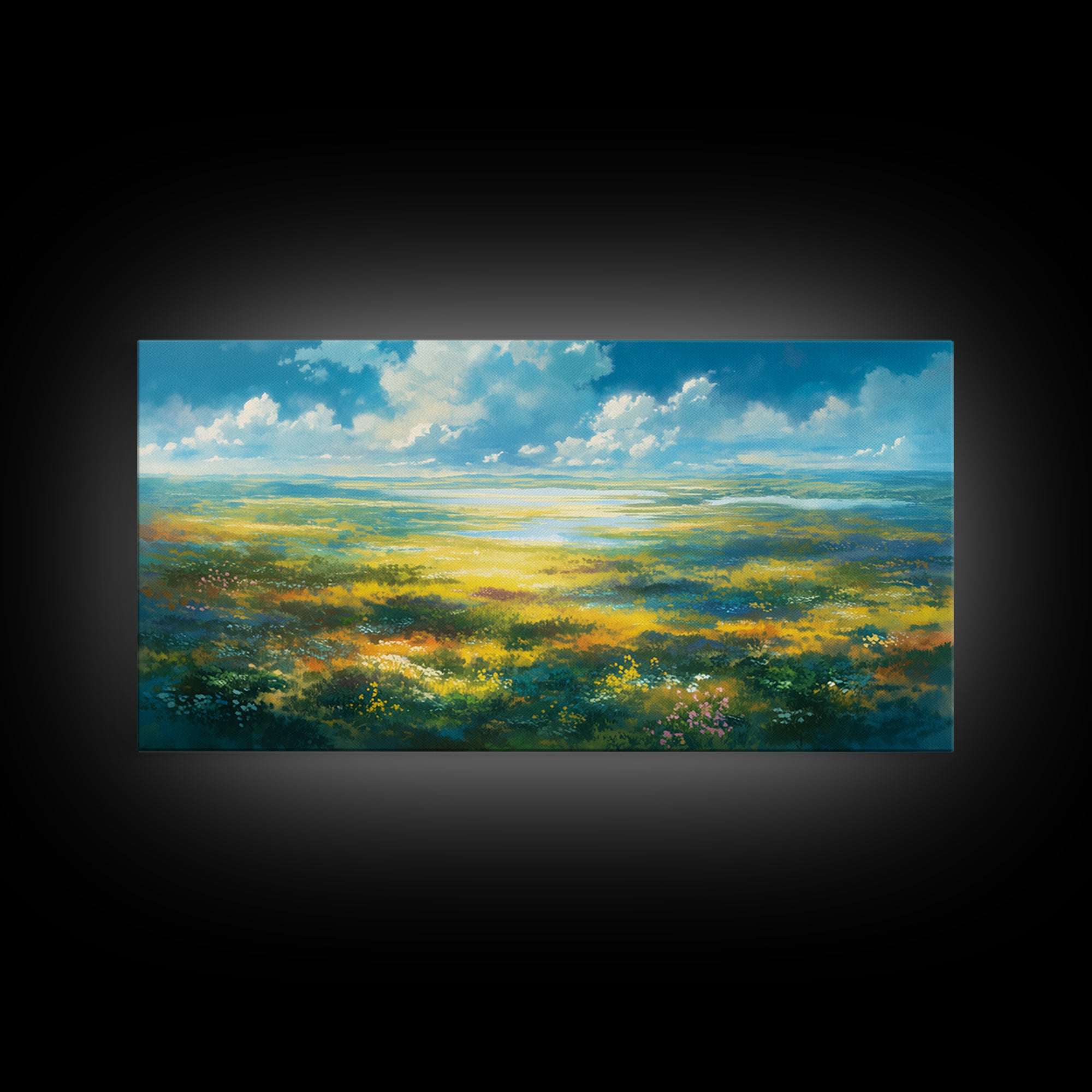 Sunlit Meadow with Loose Impressionist Brushwork Canvas Print, General Fine Art, Wall Decor, Living Room Decor, Fine Art, GEN-2x1-82