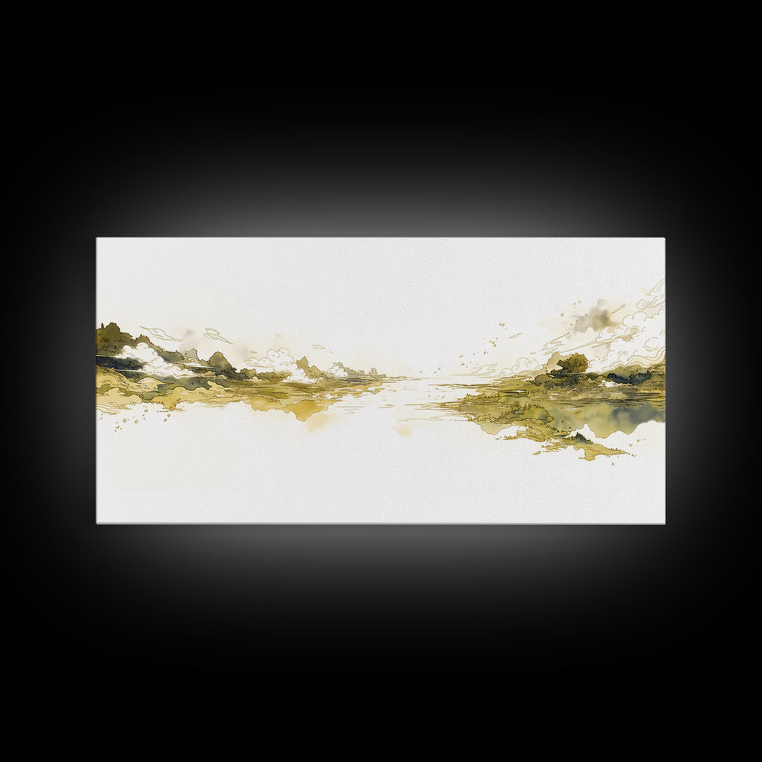 Elegant Ink Wash Landscape Framed Canvas Print, General Fine Art, Printable Wall Art, Living Room Decor, Fine Art, GEN-2x1-88