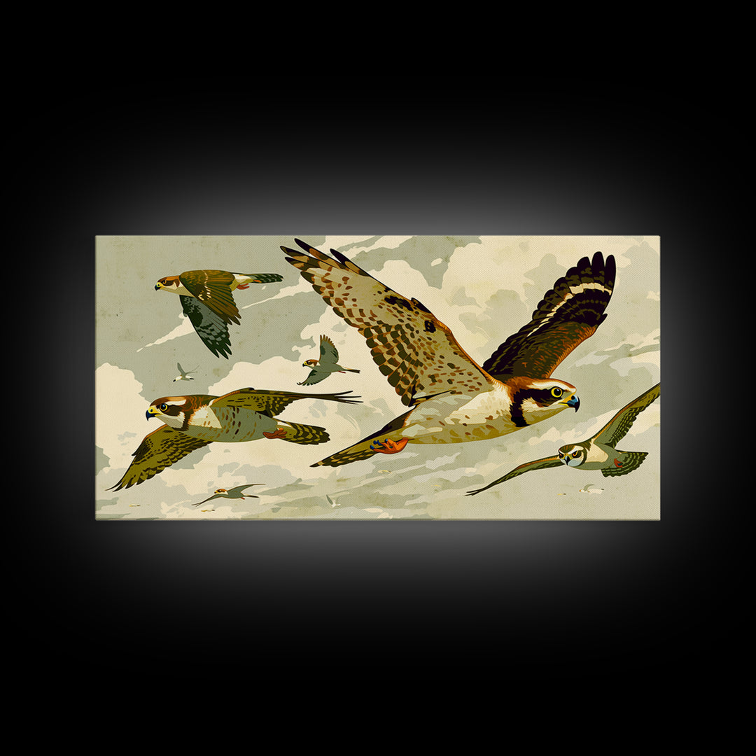 Minimal Birds in Flight over an Open Framed Canvas Print, General Fine Art, Decor, Living Room Decor, Oil Painting, GEN-2x1-90