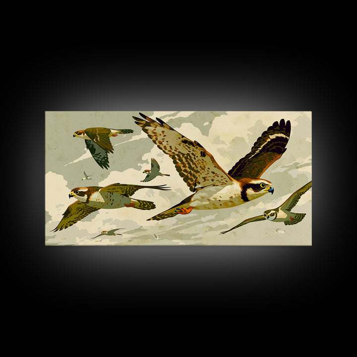 Minimal Birds in Flight over an Open Framed Canvas Print, General Fine Art, Decor, Living Room Decor, Oil Painting, GEN-2x1-90