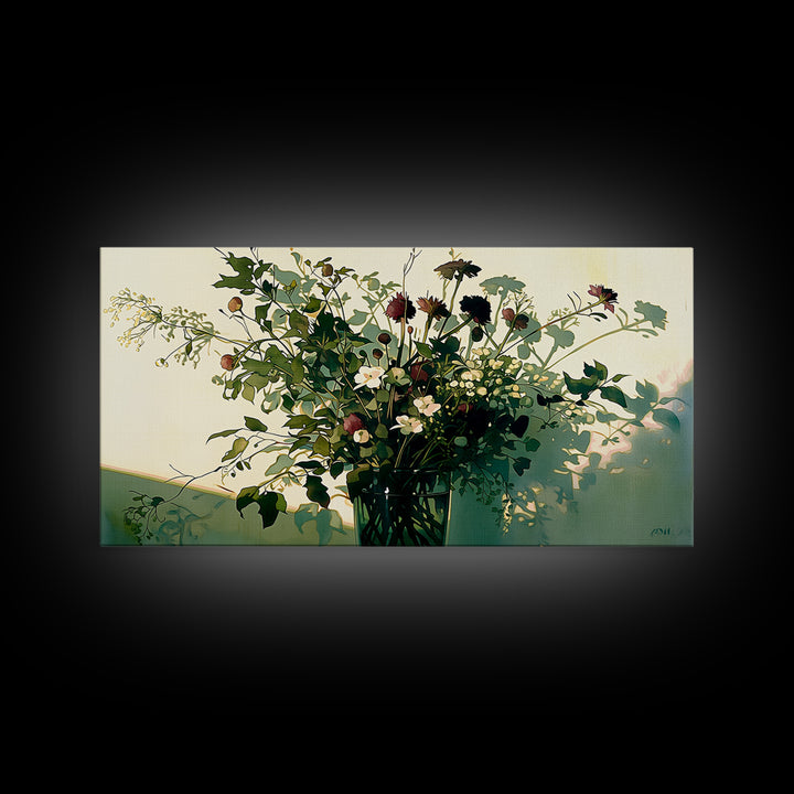 Classic Oil Painted Vase of Wildflowers Framed Canvas Print, General Fine Art, Art Print, Living Room Decor, Fine Art, GEN-2x1-91