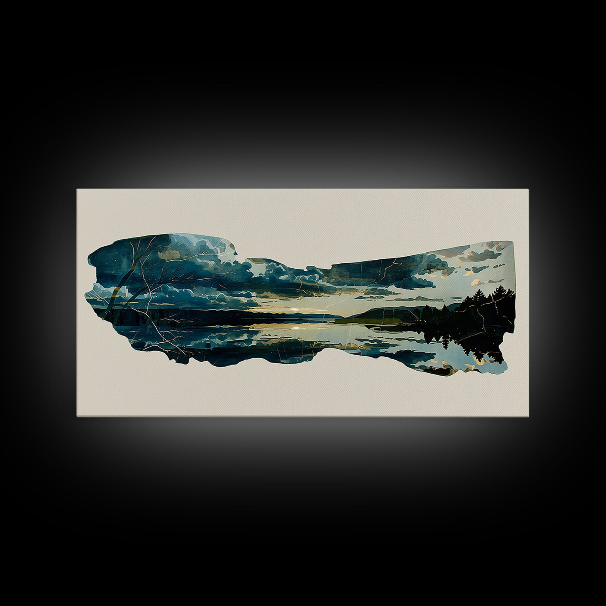 Quiet Abstract River Shape Framed Canvas Print, General Fine Art, Canvas, Living Room Decor, Abstract Art, Canvas Art, GEN-2x1-92