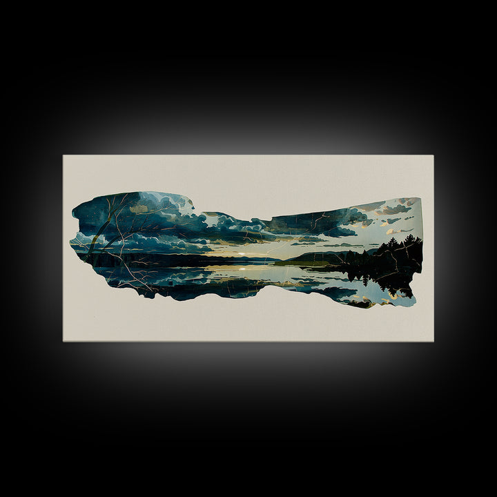 Quiet Abstract River Shape Framed Canvas Print, General Fine Art, Canvas, Living Room Decor, Abstract Art, Canvas Art, GEN-2x1-92