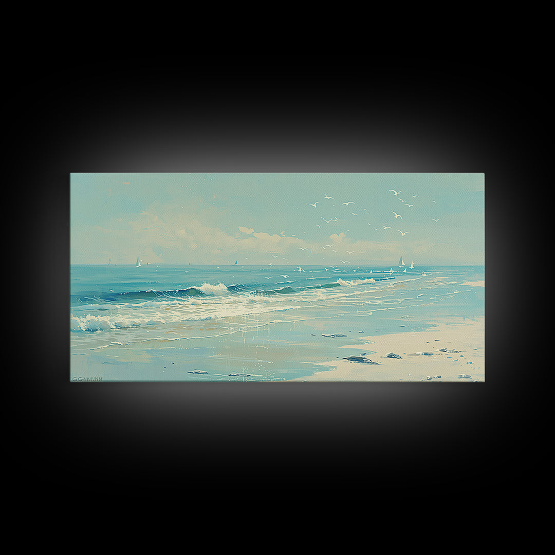 Coastal Water Study Framed Canvas Print, General Fine Art, Digital Wall Art, Living Room Decor, Fine Art, Neutral Decor, GEN-2x1-97
