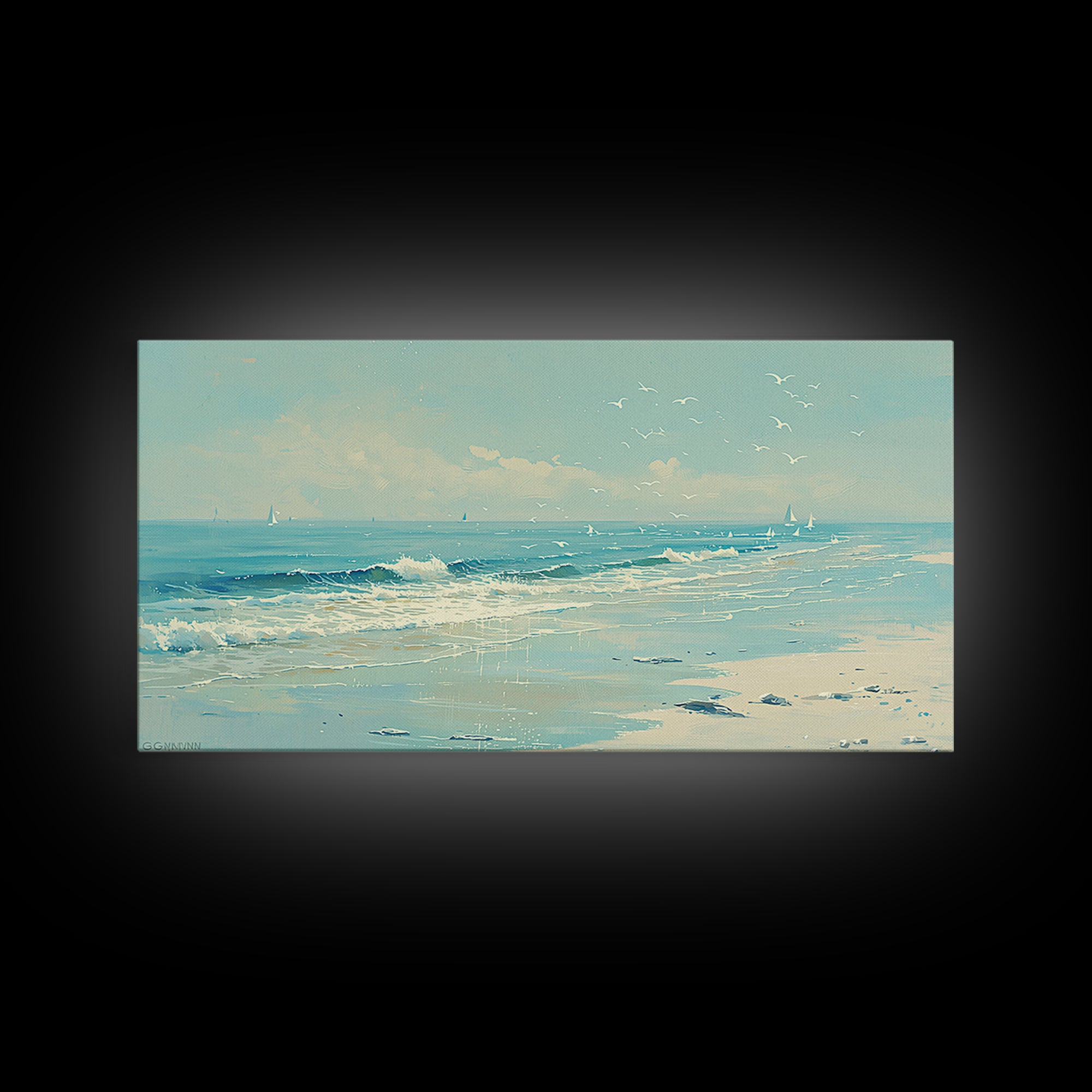 Coastal Water Study Framed Canvas Print, General Fine Art, Digital Wall Art, Living Room Decor, Fine Art, Neutral Decor, GEN-2x1-97