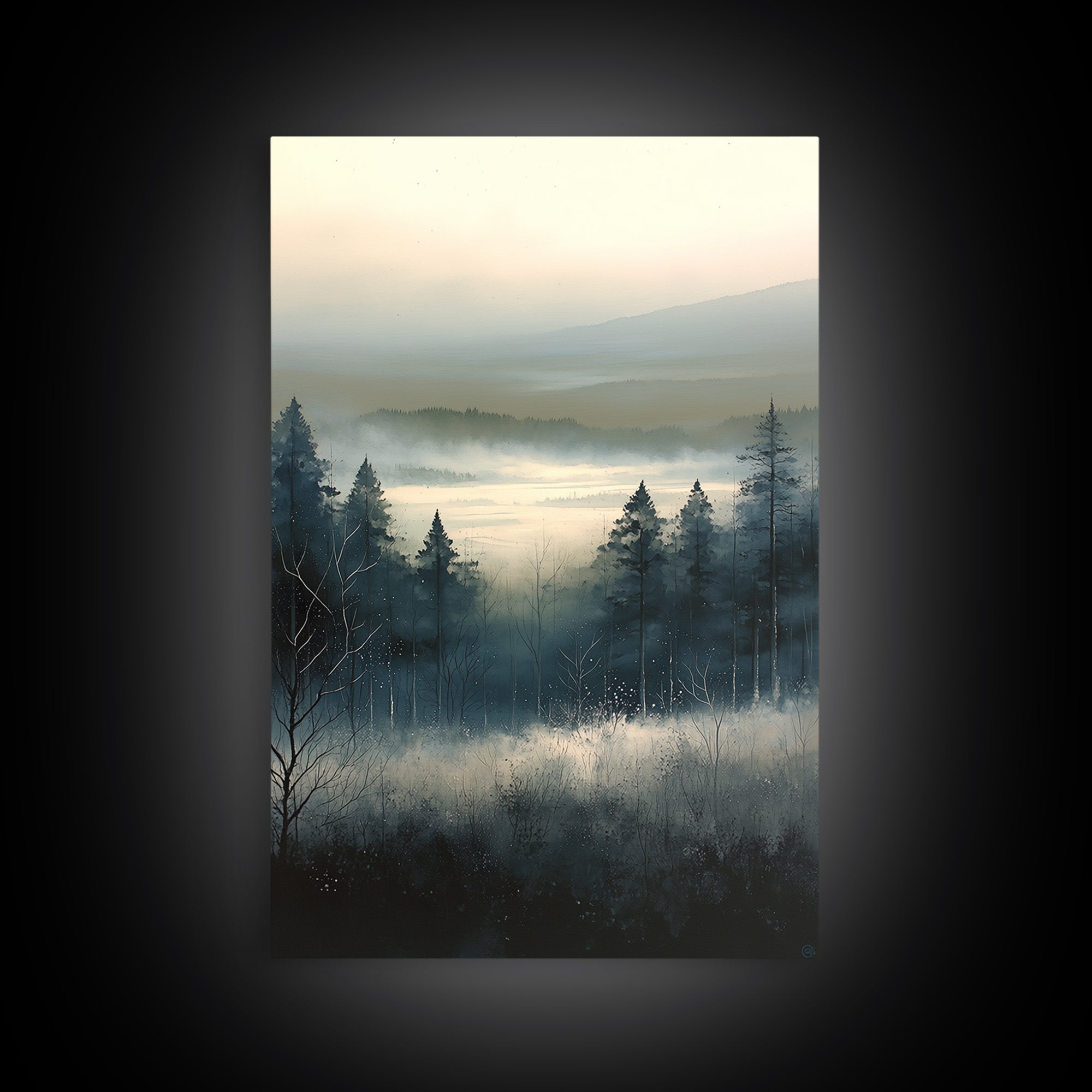Elegant Ink Wash Landscape Framed Canvas Print, General Fine Art, Wall Decor, Living Room Decor, Fine Art, Original Painting, GEN-2x3-100