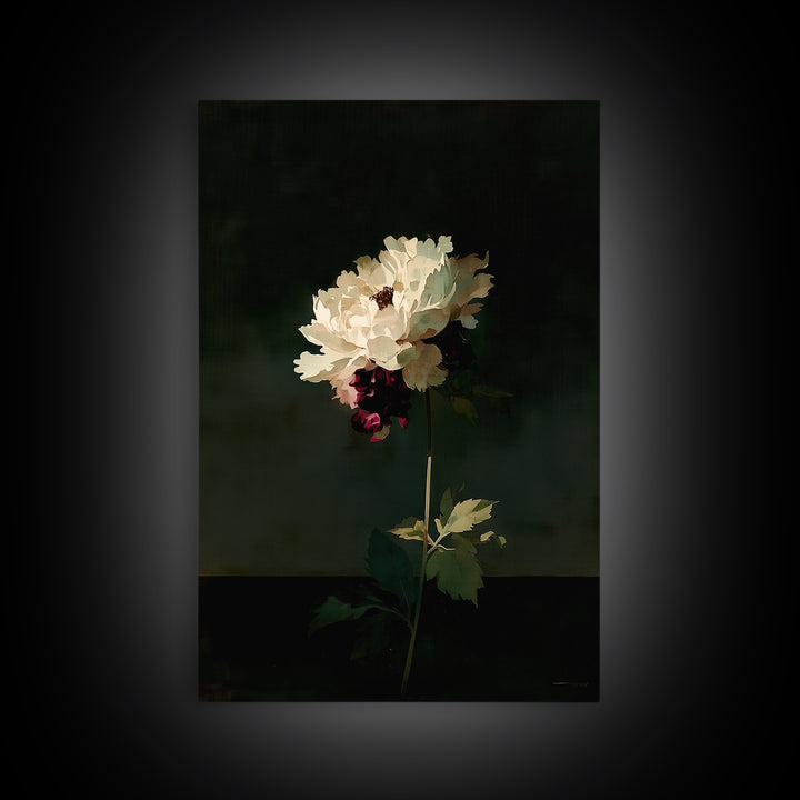 Single Sculptural Flower on a Dark Ground Framed Canvas Print, General Fine Art, Digital Art, Living Room Decor, Fine Art, GEN-2x3-17