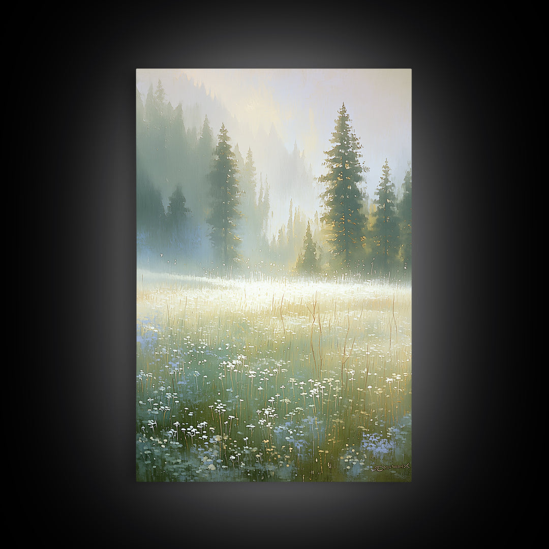 Sunlit Meadow with Loose Impressionist Brushwork Framed Canvas Print, General Fine Art, Poster, Living Room Decor, Fine Art, GEN-2x3-22