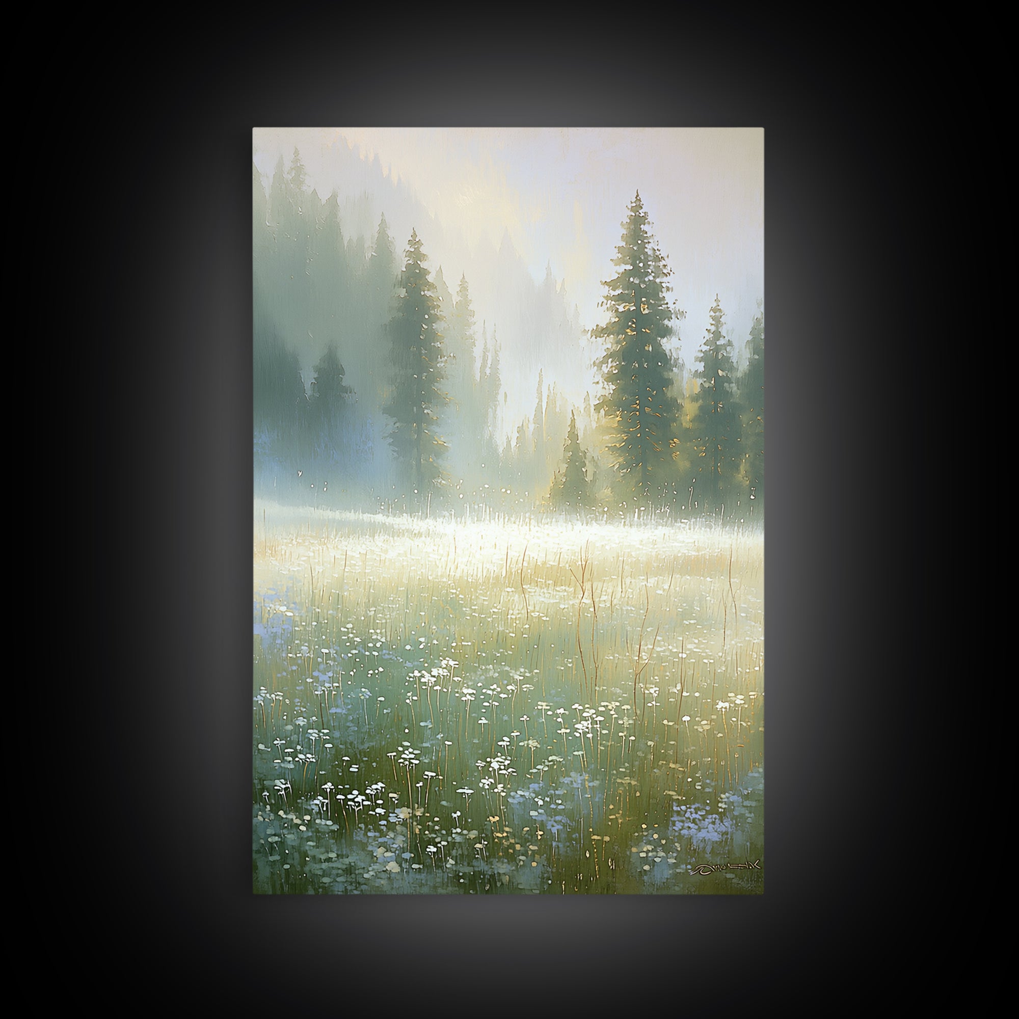 Sunlit Meadow with Loose Impressionist Brushwork Framed Canvas Print, General Fine Art, Poster, Living Room Decor, Fine Art, GEN-2x3-22
