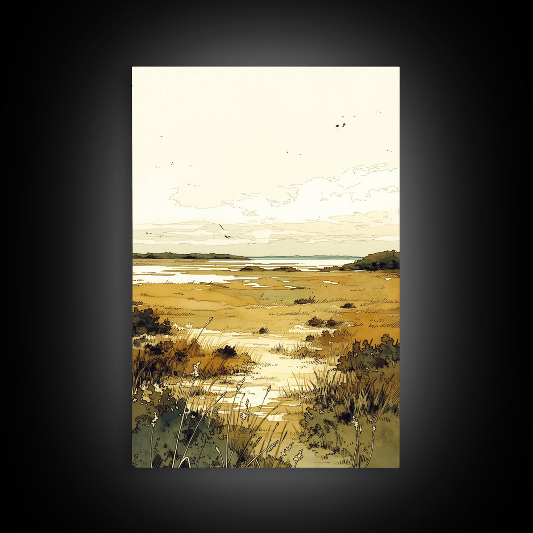 Elegant Ink Wash Landscape Framed Canvas Print, General Fine Art, Contemporary Art, Living Room Decor, Fine Art, GEN-2x3-4
