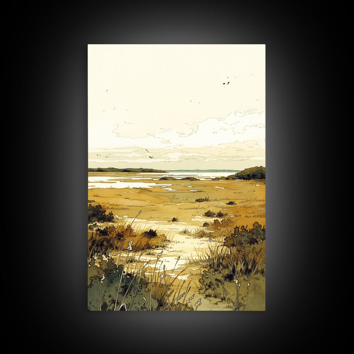 Elegant Ink Wash Landscape Framed Canvas Print, General Fine Art, Contemporary Art, Living Room Decor, Fine Art, GEN-2x3-4