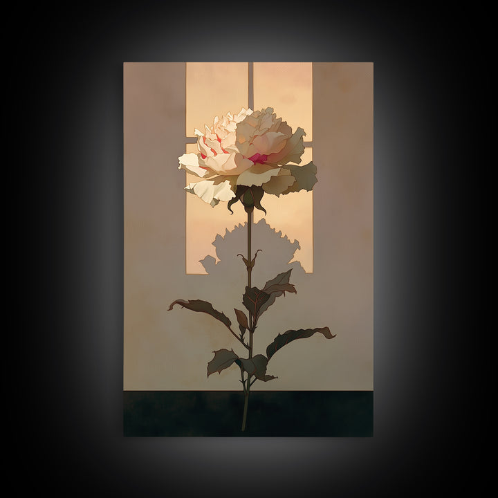 Single Sculptural Flower on a Dark Ground Framed Canvas Print, General Fine Art, Digital Art, Living Room Decor, Fine Art, GEN-2x3-41