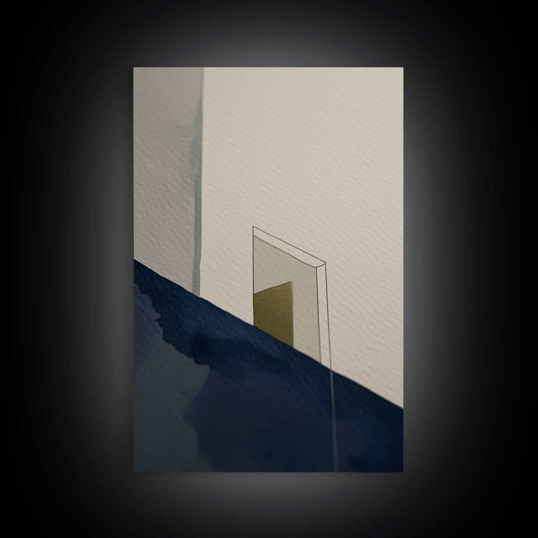 Minimal Black Line Figure on Textured Paper Framed Canvas Print, General Fine Art, Canvas, Living Room Decor, Oil Painting, GEN-2x3-59