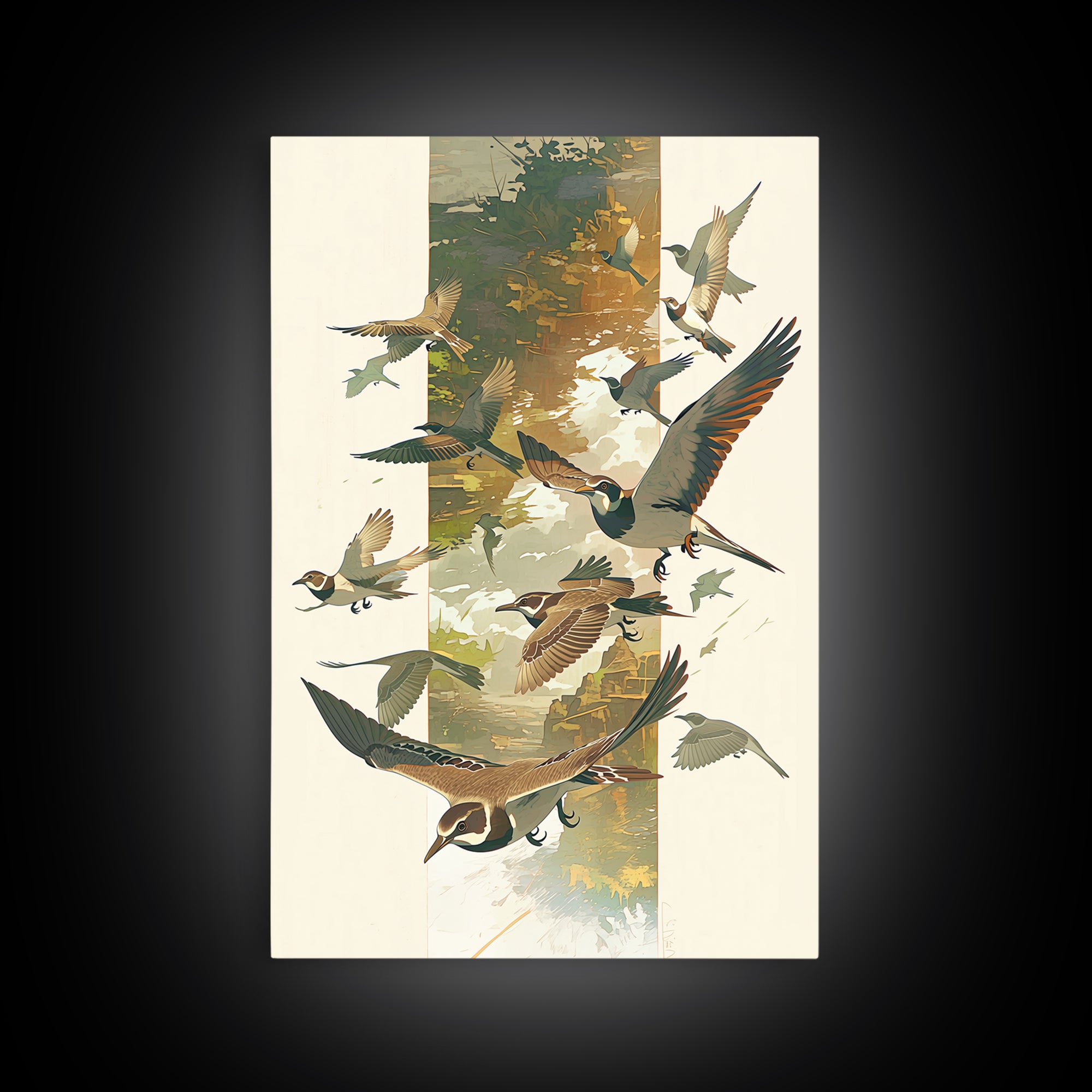 Minimal Birds in Flight over an Open Framed Canvas Print, General Fine Art, Minimalist Decor, Living Room Decor, Fine Art, GEN-2x3-6