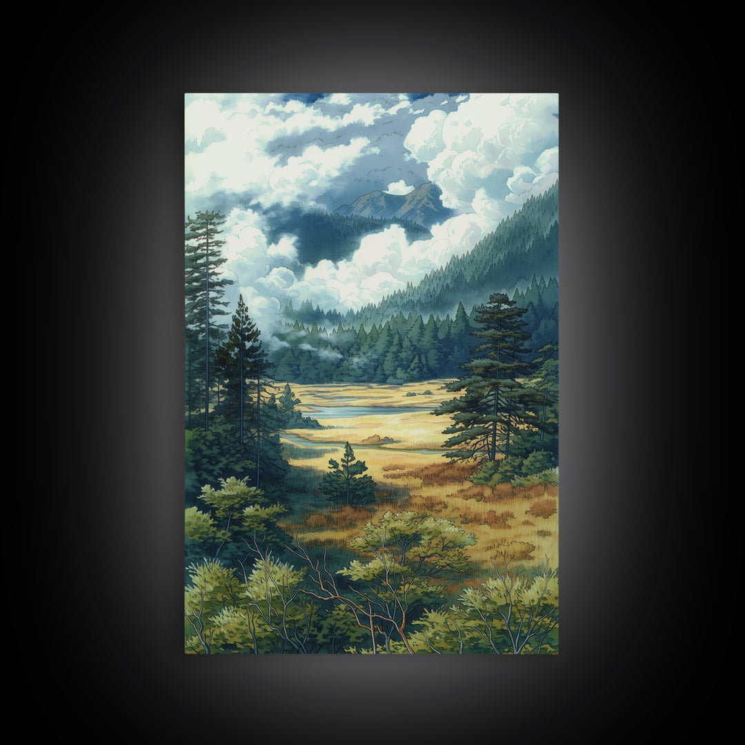 Moody Forest Clearing Framed Canvas Print, General Fine Art, Wall Decor, Living Room Decor, Fine Art, Original Painting, GEN-2x3-64