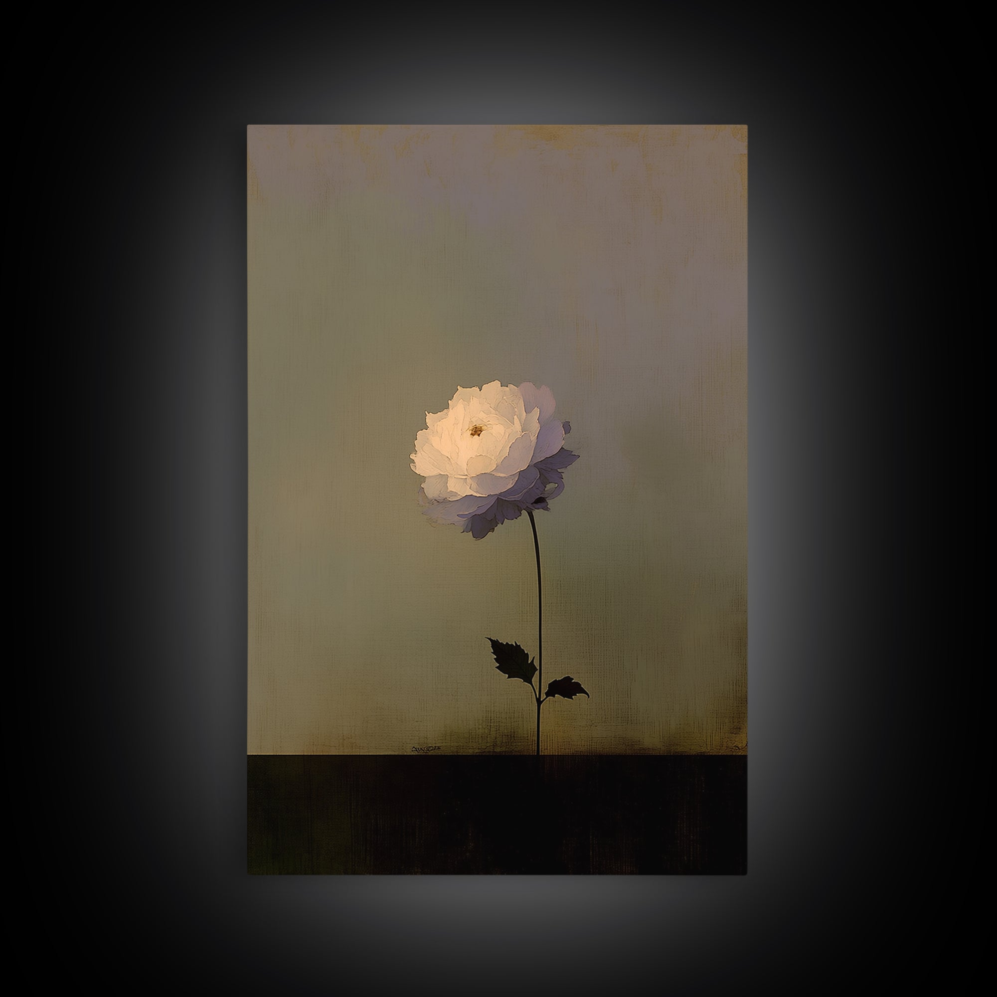 Single Sculptural Flower on a Dark Ground Canvas Print, General Fine Art, Original Painting, Living Room Decor, Oil Painting, GEN-2x3-65