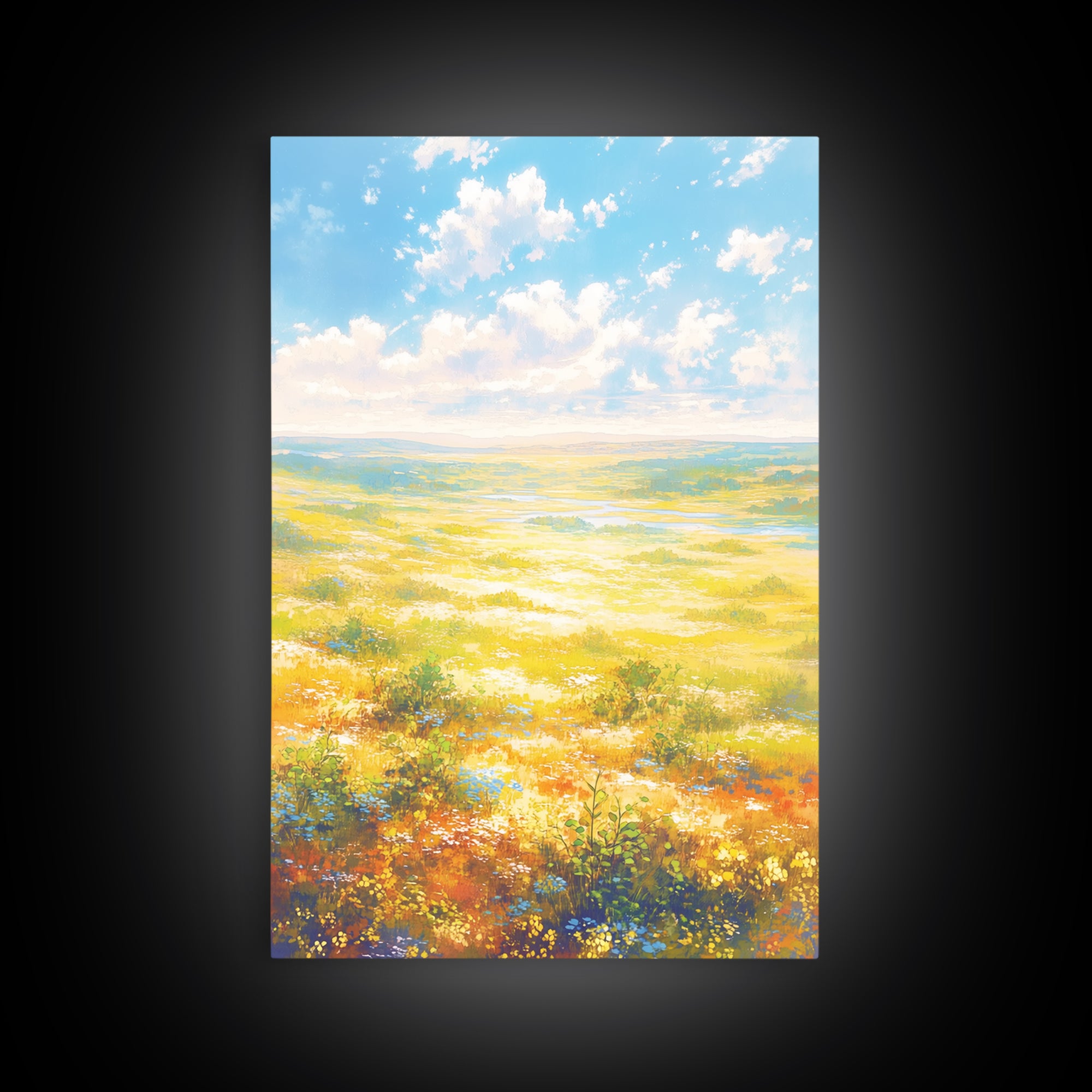 Sunlit Meadow with Loose Impressionist Brushwork Canvas Print, General Fine Art, Digital Prints, Living Room Decor, GEN-2x3-70
