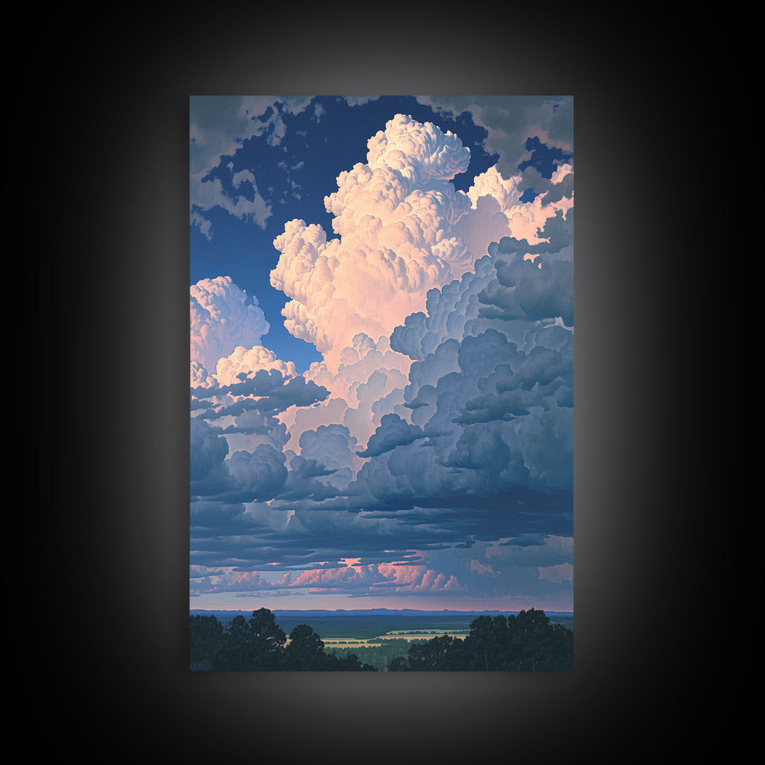 Romantic Cloudscape with Blush and Cream Tones Framed Canvas Print, General Fine Art, Print, Living Room Decor, Watercolor Art, GEN-2x3-74