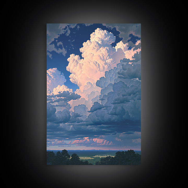 Romantic Cloudscape with Blush and Cream Tones Framed Canvas Print, General Fine Art, Print, Living Room Decor, Watercolor Art, GEN-2x3-74