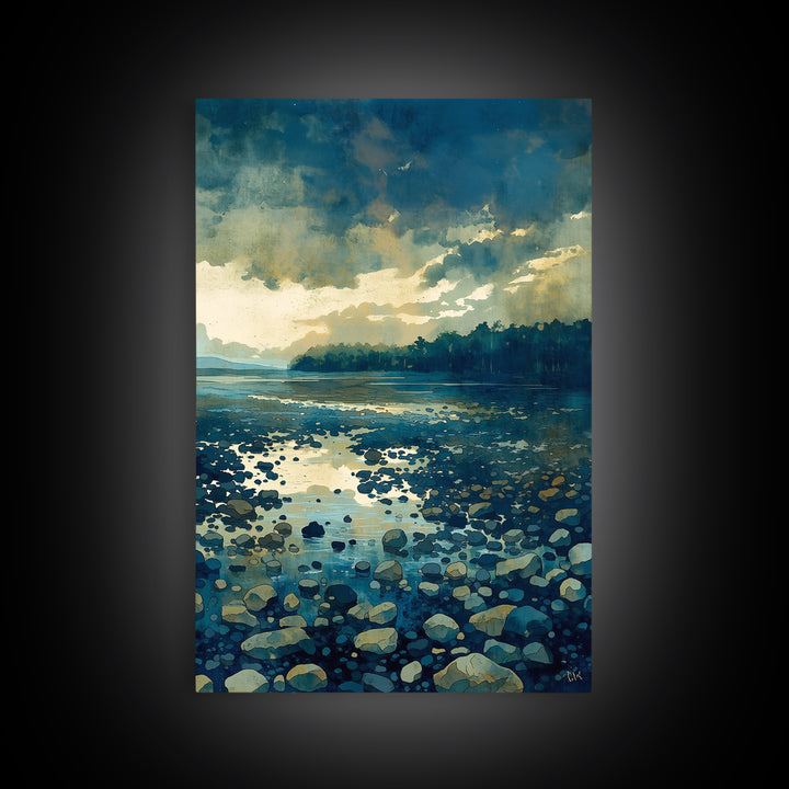 Quiet Abstract River Shape Framed Canvas Print, General Fine Art, Bedroom Decor, Living Room Decor, Abstract Art, GEN-2x3-8