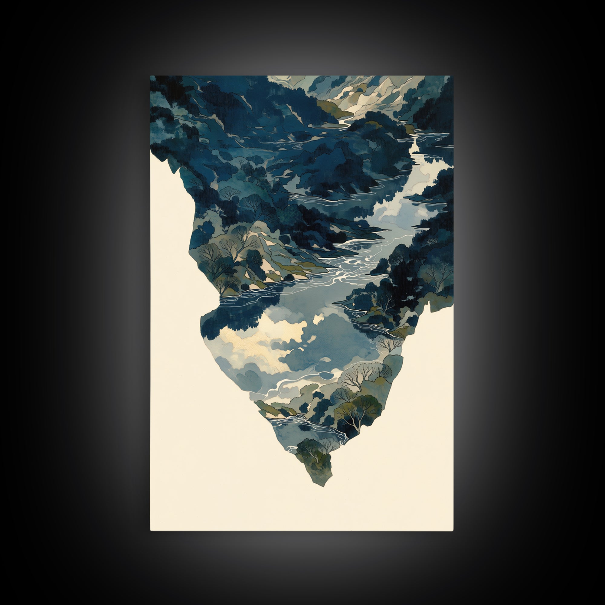 Quiet Abstract River Shape Framed Canvas Print, General Fine Art, Print, Living Room Decor, Abstract Art, Art Deco, GEN-2x3-80