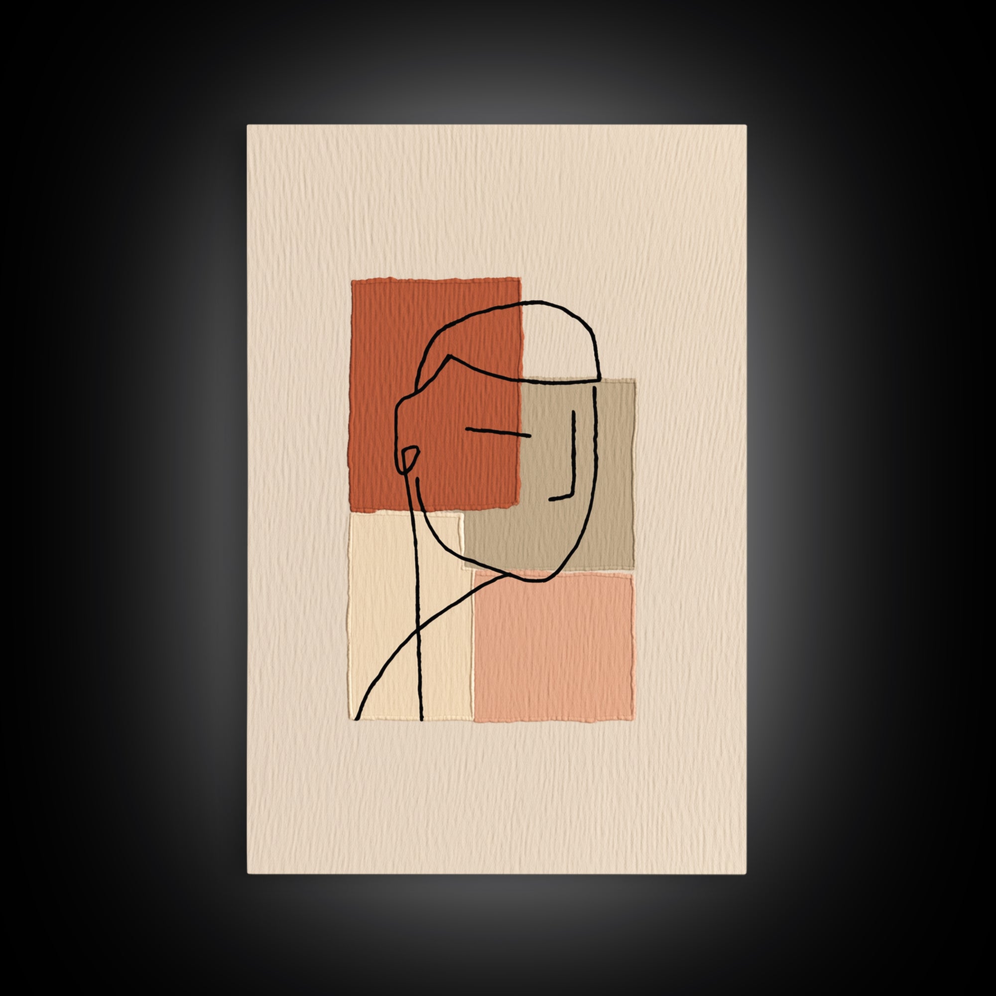 Minimal Black Line Figure on Textured Paper Framed Canvas Print, General Fine Art, Canvas Wall Art, Living Room Decor, Fine Art, GEN-2x3-83