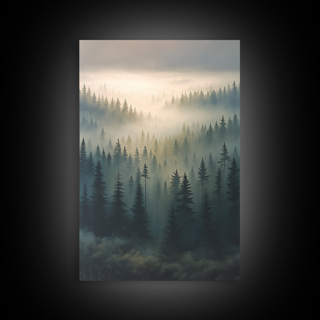Moody Forest Clearing Framed Canvas Print, General Fine Art, Mid Century Modern, Living Room Decor, Fine Art, GEN-2x3-88