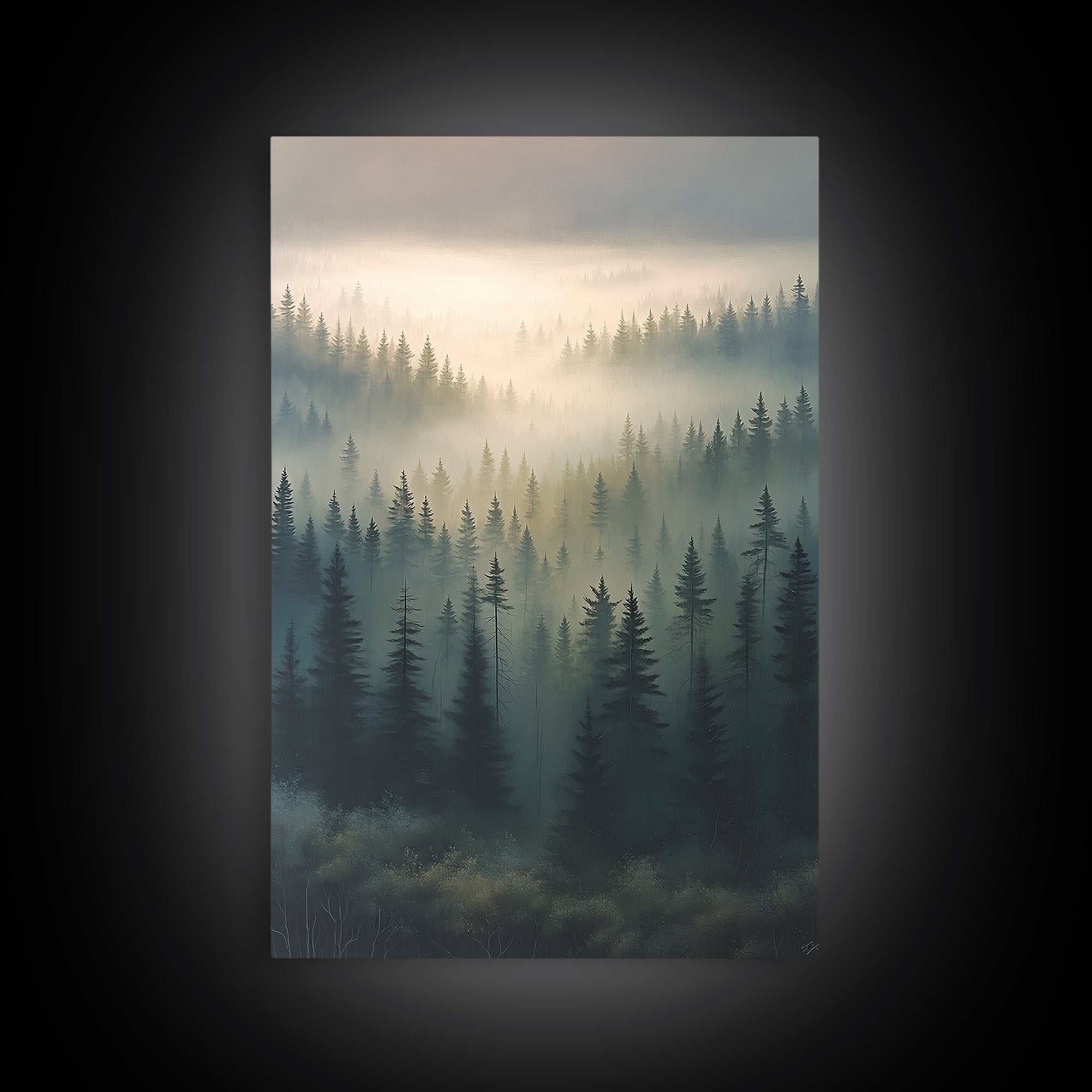 Moody Forest Clearing Framed Canvas Print, General Fine Art, Mid Century Modern, Living Room Decor, Fine Art, GEN-2x3-88