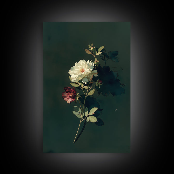 Single Sculptural Flower on a Dark Ground Canvas Print, General Fine Art, Original Art, Living Room Decor, Wall Art, GEN-2x3-89