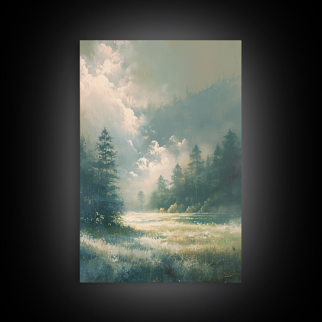 Sunlit Meadow with Loose Impressionist Brushwork Canvas Print, General Fine Art, Printable Wall Art, Living Room Decor, GEN-2x3-94