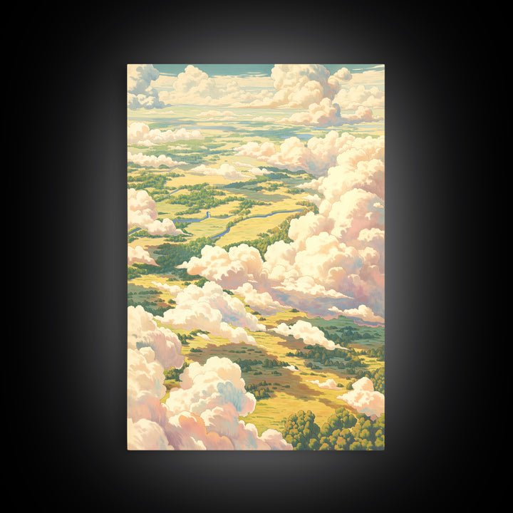 Romantic Cloudscape with Blush and Cream Tones Framed Canvas Print, General Fine Art, Print, Living Room Decor, Watercolor Art, GEN-2x3-98