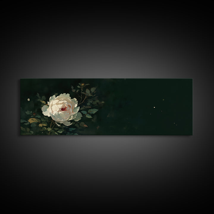 Single Sculptural Flower on a Dark Ground Framed Canvas Print, General Fine Art, Large Wall Art, Living Room Decor, Fine Art, GEN-3x1-1