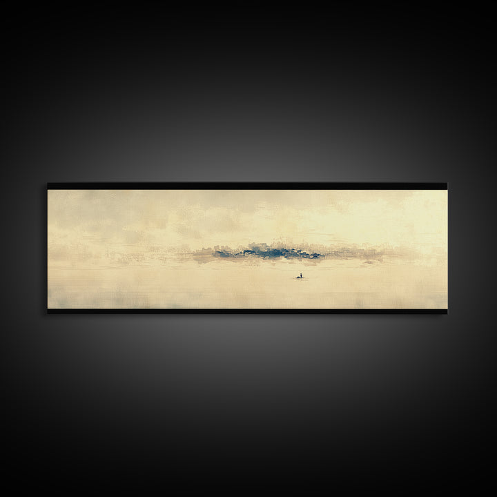 Minimal Black Line Figure on Textured Paper Canvas Print, General Fine Art, Luxury Decor, Living Room Decor, Fine Art, GEN-3x1-19