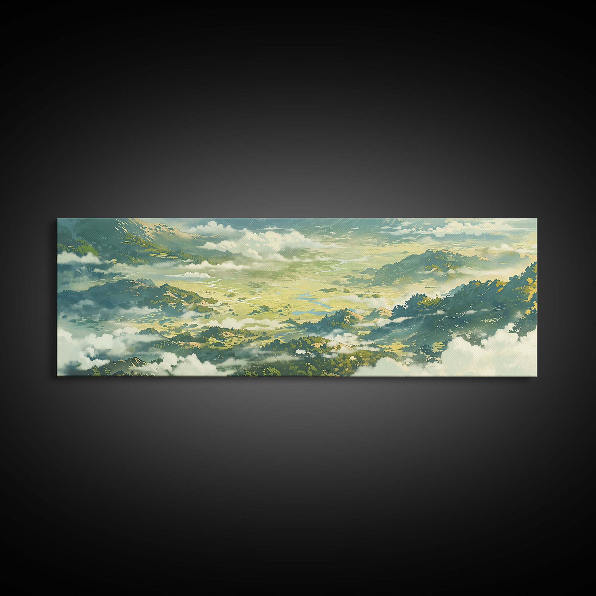 Misty Mountain Valley Canvas Print, General Fine Art, Abstract Art, Living Room Decor, Oil Painting, Textured Painting, GEN-3x1-20