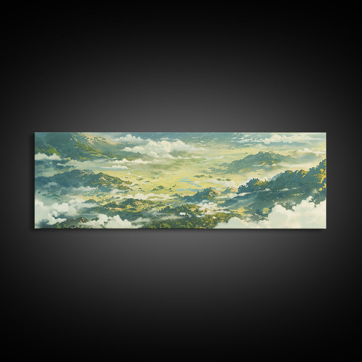 Misty Mountain Valley Canvas Print, General Fine Art, Abstract Art, Living Room Decor, Oil Painting, Textured Painting, GEN-3x1-20