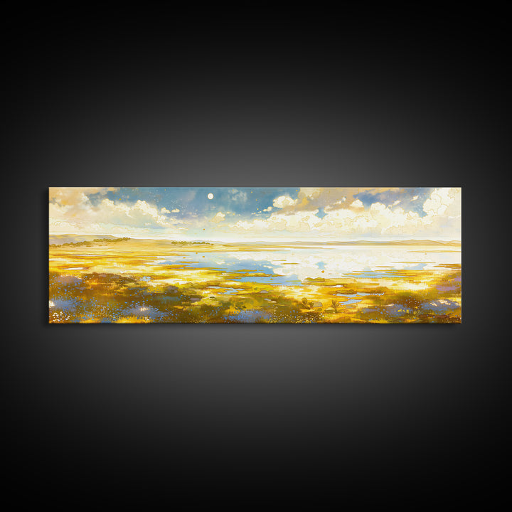 Dreamlike Moonlit Lake Canvas Print, General Fine Art, Art Deco, Living Room Decor, Fine Art, Fine Art Print, GEN-3x1-29