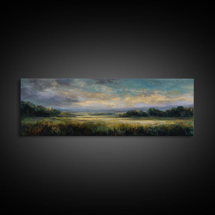 Sunlit Meadow with Loose Impressionist Brushwork Canvas Print, General Fine Art, Wall Decor, Living Room Decor, Fine Art, GEN-3x1-30