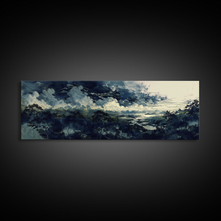 Elegant Ink Wash Landscape Canvas Print, General Fine Art, Gallery Decor, Living Room Decor, Fine Art, Wall Art, GEN-3x1-36