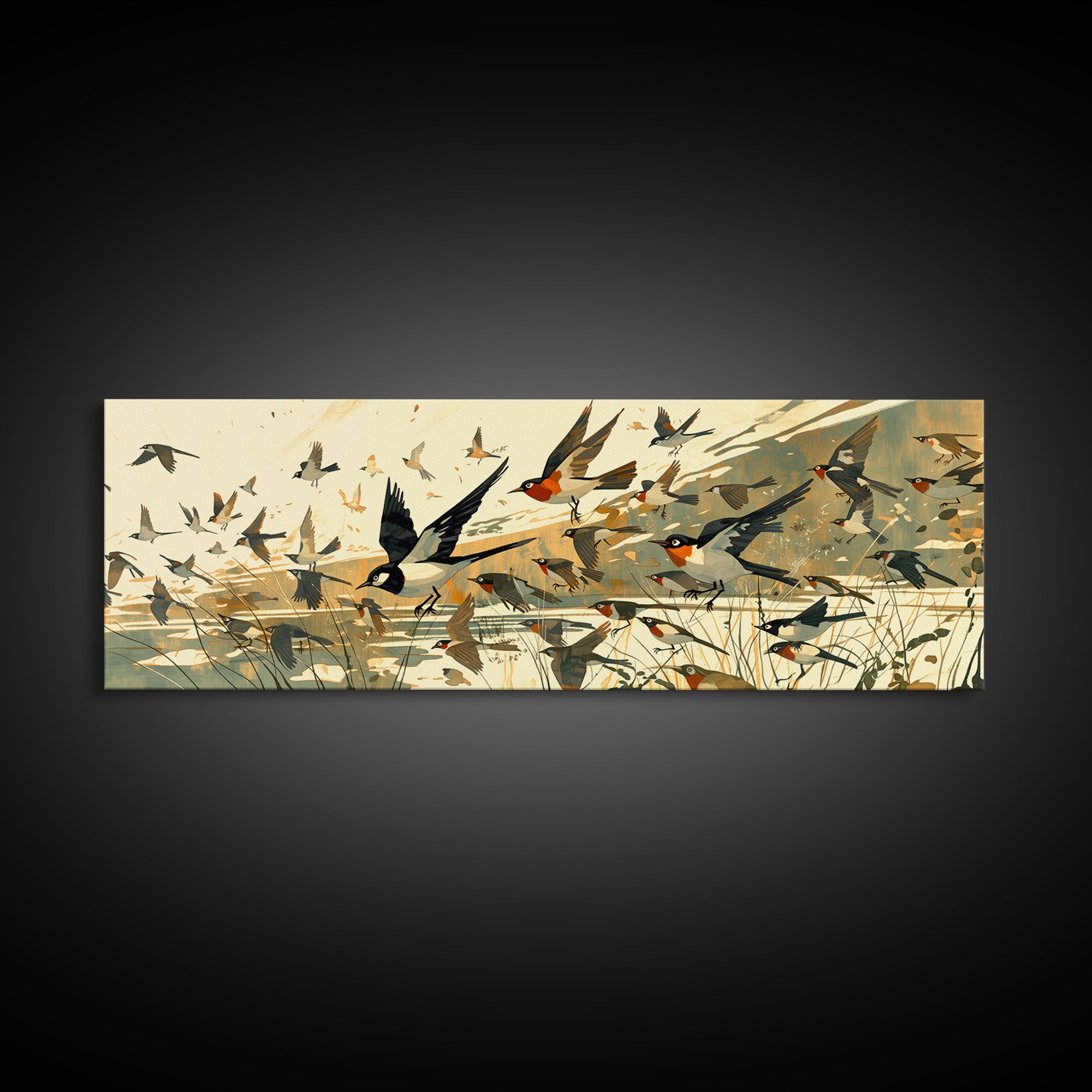 Minimal Birds in Flight over an Open Canvas Print, General Fine Art, Printable, Living Room Decor, Fine Art, GEN-3x1-38