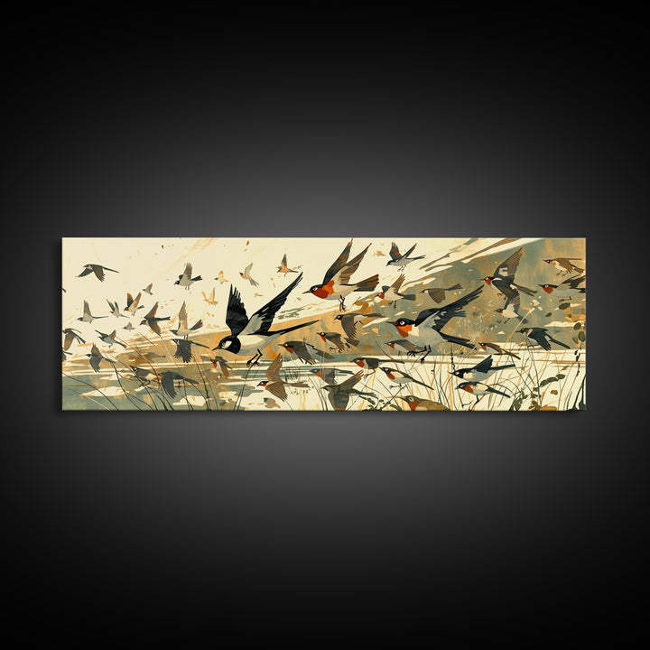 Minimal Birds in Flight over an Open Canvas Print, General Fine Art, Printable, Living Room Decor, Fine Art, GEN-3x1-38