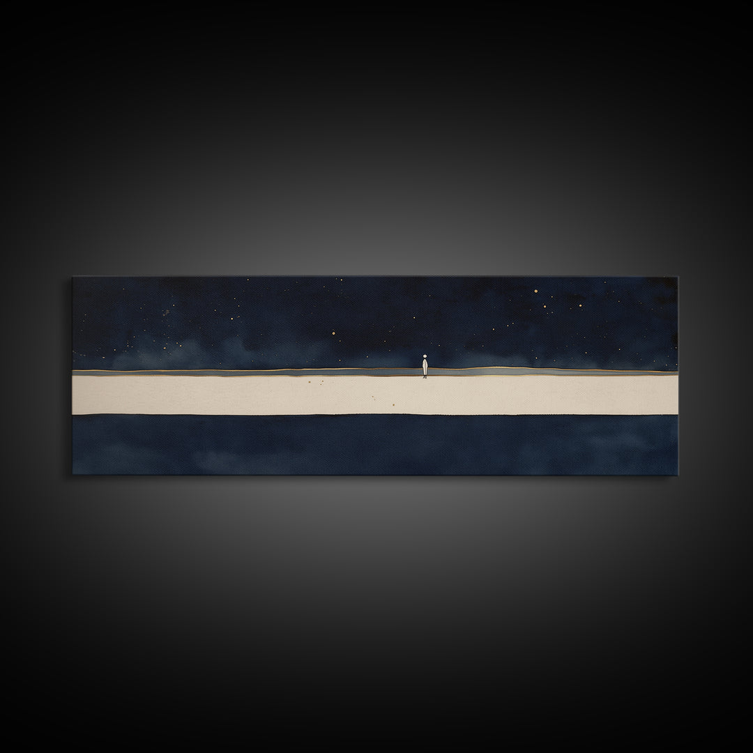 Minimal Black Line Figure on Textured Paper Canvas Print, General Fine Art, Painting, Living Room Decor, Fine Art, GEN-3x1-43
