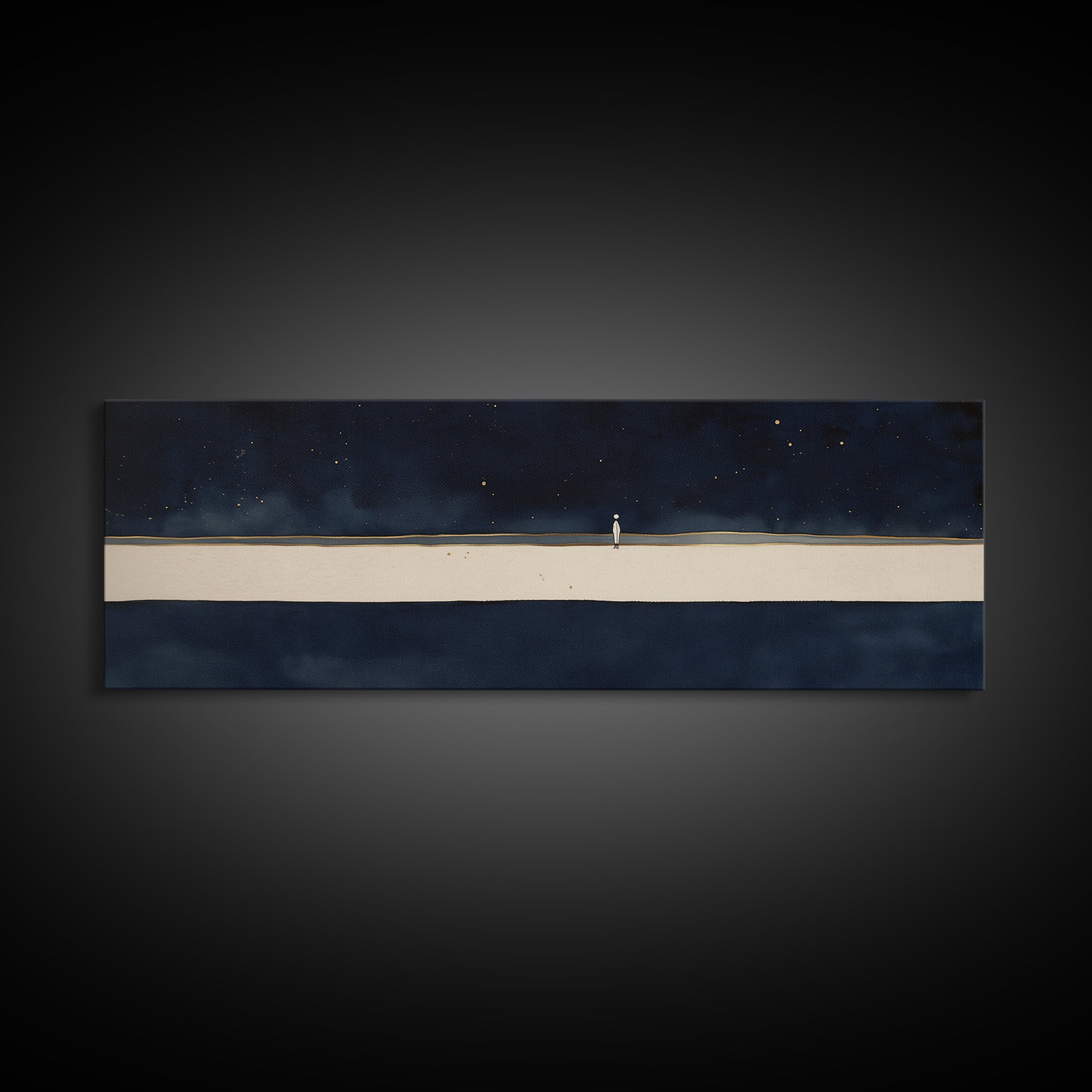 Minimal Black Line Figure on Textured Paper Canvas Print, General Fine Art, Painting, Living Room Decor, Fine Art, GEN-3x1-43