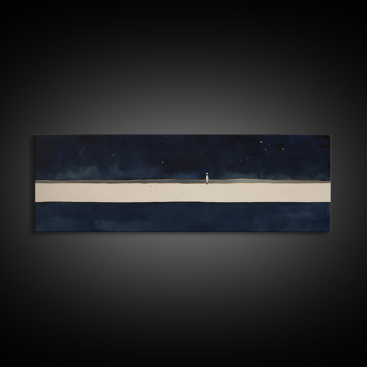 Minimal Black Line Figure on Textured Paper Canvas Print, General Fine Art, Painting, Living Room Decor, Fine Art, GEN-3x1-43