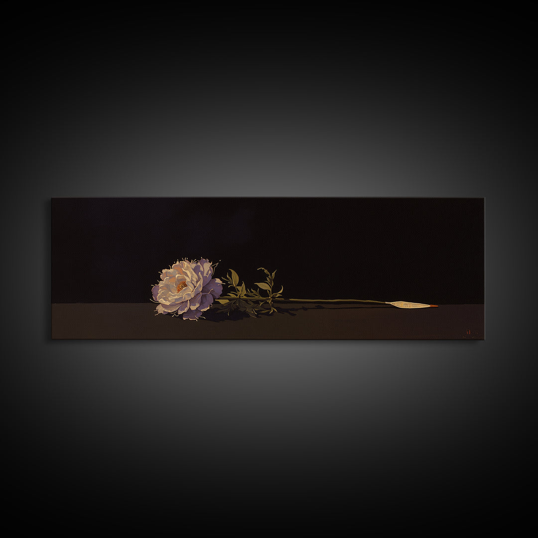 Single Sculptural Flower on a Dark Ground Canvas Print, General Fine Art, Canvas Wall Art, Living Room Decor, Fine Art, GEN-3x1-49
