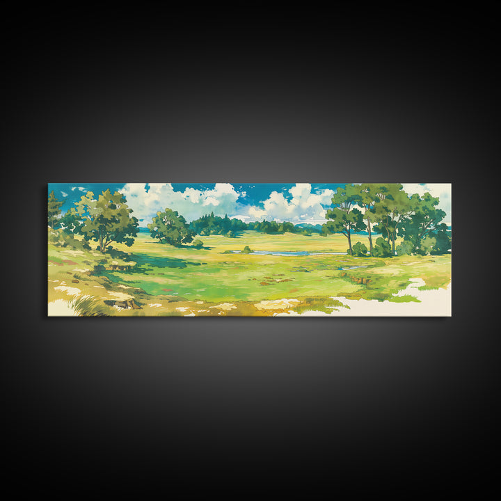 Sunlit Meadow with Loose Impressionist Brushwork Canvas Print, General Fine Art, Canvas Art, Living Room Decor, Fine Art, GEN-3x1-54
