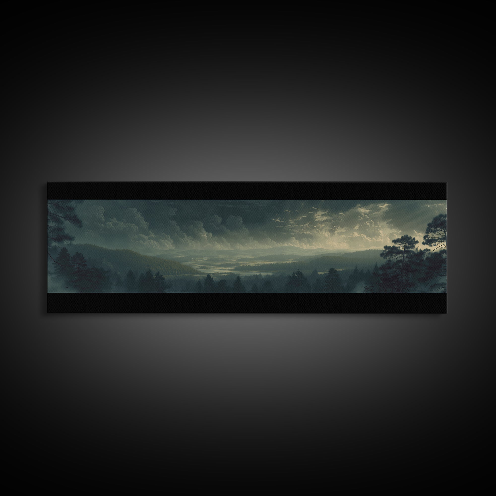 Moody Forest Clearing Framed Canvas Print, General Fine Art, Poster, Living Room Decor, Fine Art, Wall Art Prints, GEN-3x1-72