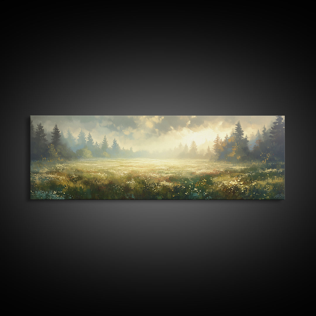 Sunlit Meadow with Loose Impressionist Brushwork Canvas Print, General Fine Art, Digital Prints, Living Room Decor, GEN-3x1-78