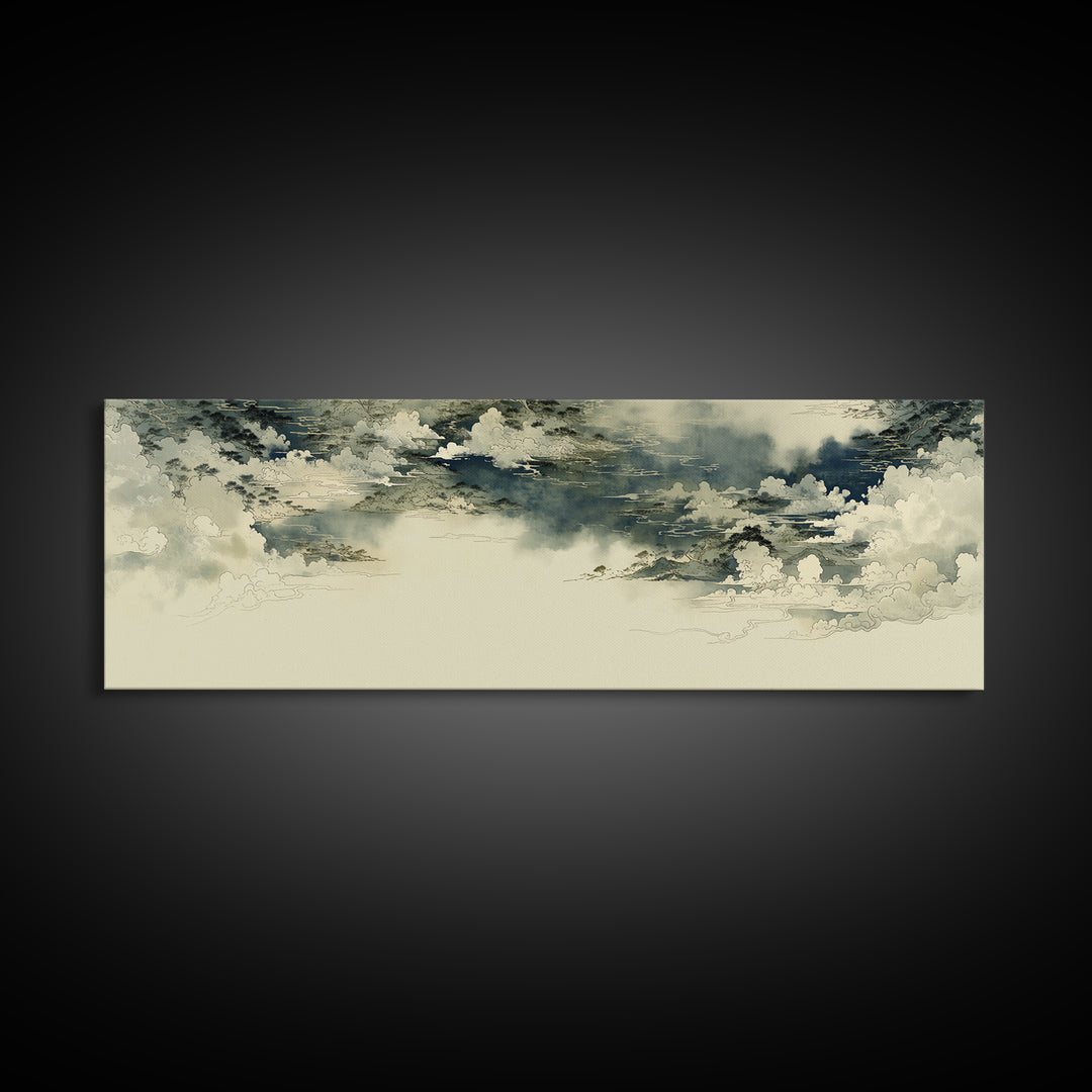 Elegant Ink Wash Landscape Framed Canvas Print, General Fine Art, Wall Decor, Living Room Decor, Fine Art, Original Painting, GEN-3x1-84